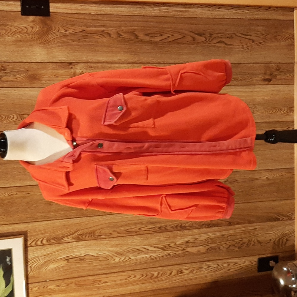 🍅POL Red Fleece and French Terry Star-Patch Shacket (Large)🍅